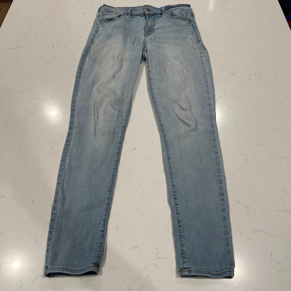 Old Navy Womens Mid Rise Skinny Jeans Light Wash Blue Size 8 Distressed
